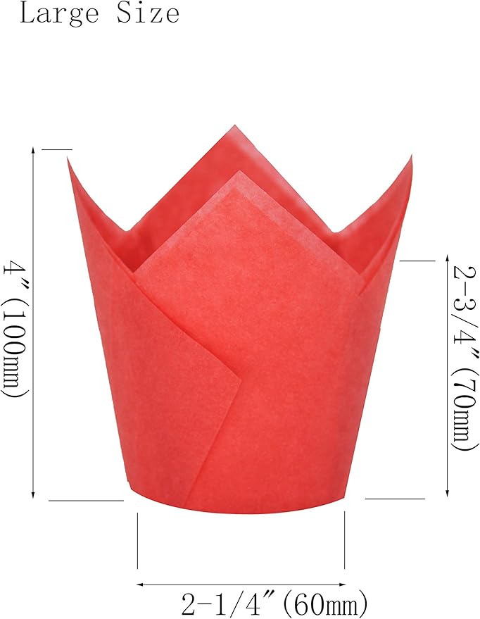 Large Greaseproof paper Wrappers Muffin Baking cupcake cups liners, 2-1/4" x 4" Natural,Red,Yellow 3 colours in a box Tulip Baking Cups Holders 125 pcs (Large) (125, Multi Red,Yellow,Natural)