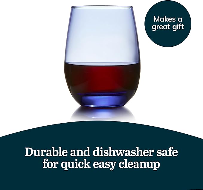 Libbey Classic Blue All-Purpose Stemless Wine Glasses, 15.25-ounce, Set of 6