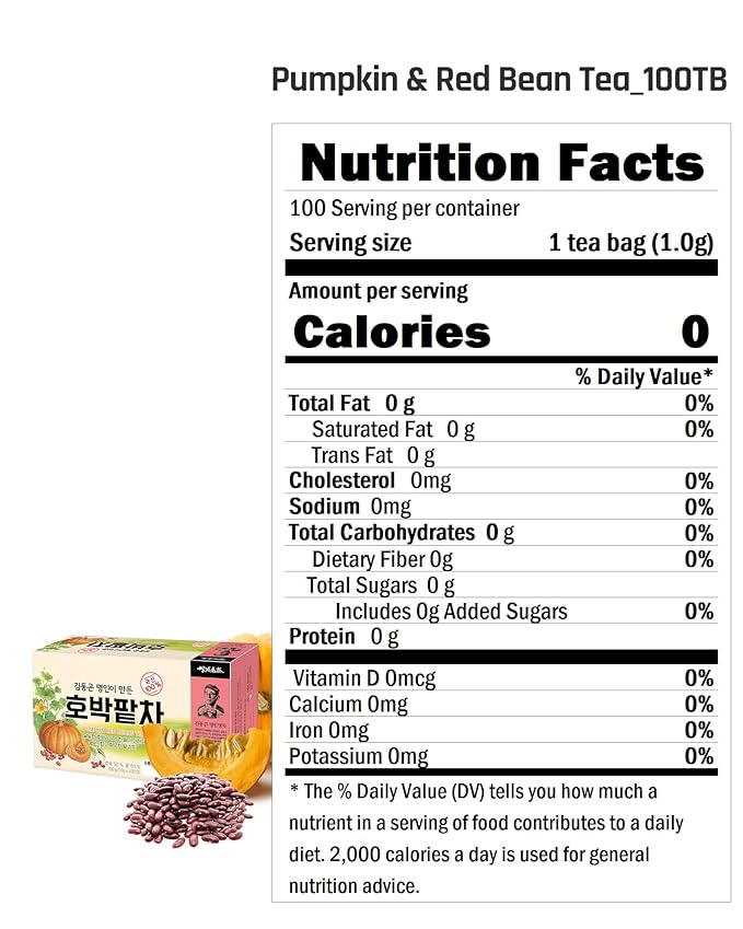 Ssanggye Pumpkin & Red Bean Korean Tea, 100 Tea Bags (1.0g), Bulk Size Premium Herbal Hot Cold 4 Seasons Daily Drink, Soft Savory Sweet Nutty Taste Soothing Asian Oriental Herb Caffeine Free
