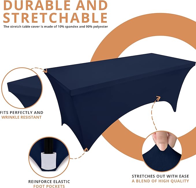 Utopia Kitchen Spandex Tablecloth 2 Pack [6FT, Navy Blue] Tight, Fitted, Washable and Wrinkle Resistant Stretch Table Cloth Rectangle Cover for Trade Show, Weddings & Parties [72Lx30Wx30H Inch]