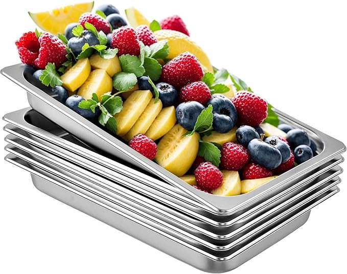 VEVOR Hotel Pans Full Size 2.5 Inch Deep, Steam Table Pans 6 Pack,0.8mm Thick Stainless Steel Hotel Pan Anti Jam Steam Table Pan, for Home, Party, Restaurant, Hotel, Buffet