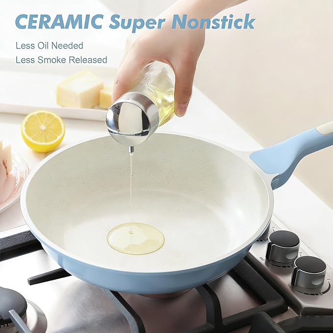SENSARTE Nonstick Ceramic Frying Pan 11-Inch, Healthy Non Toxic Skillet, Induction Compatible Omelet Pan with Heat Resistant Handle, PFAS-Free, Blue