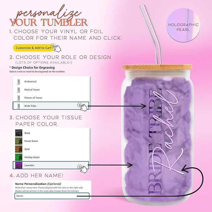 Sincerely, Me Elegant Frosted Tumbler For Bridesmaid Gifts, Personalized Glass Cup For Bridal Party Wedding Favors, Maid of Honor Cups for Bachelorette Party (FW1) (Holographic Pearl)