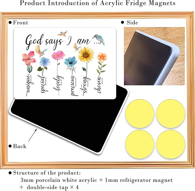 God Says I Am Bible Verse Affirmations Acrylic Fridge Magnet, Positive Christian Scripture Gift for Christian Home or Kid's Décor, 3.5"×5" Christian Bible Verse Sublimation Design