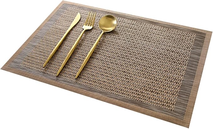 Woven Place Mat Eco-Friendly PVC Placemats Washable Non Slip Heat Decorate Table Mats(LP Brown,30X45CM_4PCS)