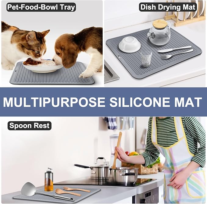 Walfos Large Silicone Trivet 16x12 Inch, Hot Pads for Kitchen, Heat Resistant Pot Holders Trivets for Hot Dishes, Hot Pots and Pans, Quartz Countertops, Gray, 2 Pack