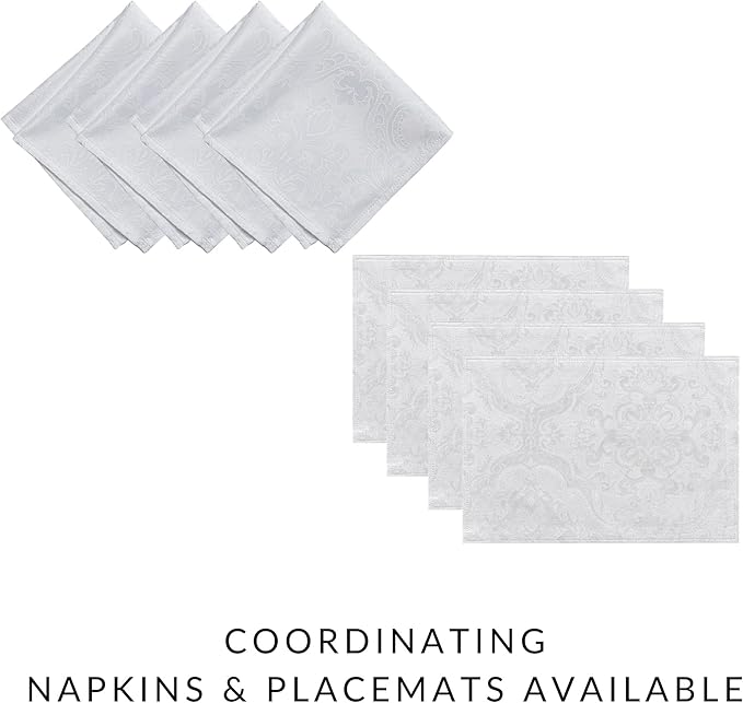 Elrene Home Fashions Caiden Elegance Damask Waterproof, Stain & Wrinkle Resistant Fabric Tablecloth, 60" x 144" Oblong/Rectangle, White (Pack of 12)