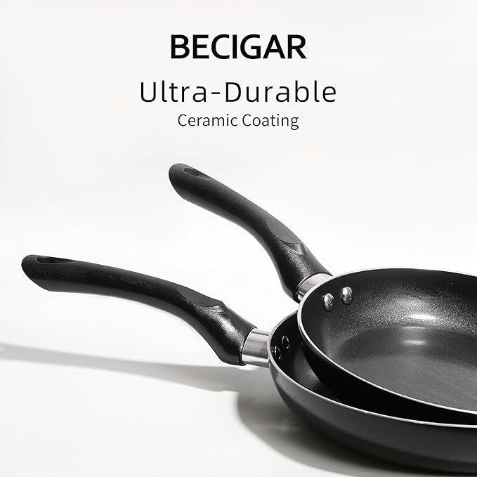 8pcs Black Ceramic Pots and Pans Set, Cooking Pan Set,Cooking Pot Set Ceramic Pan Set, Nonstick Cookware Set, Induction Safe Kitchen Cooking Set with Frying Pans, Saucepans, shovel and Ladle