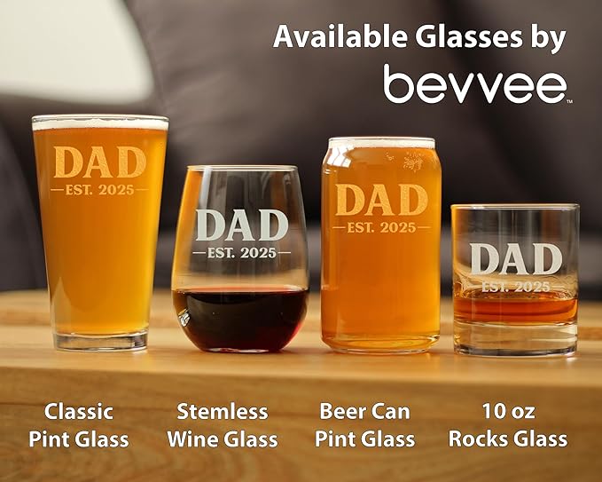 Bevvee Dad Est 2025 - New Father Whiskey Rocks Glass Gift for First Time Parents - Bold 10.25 Oz Glasses