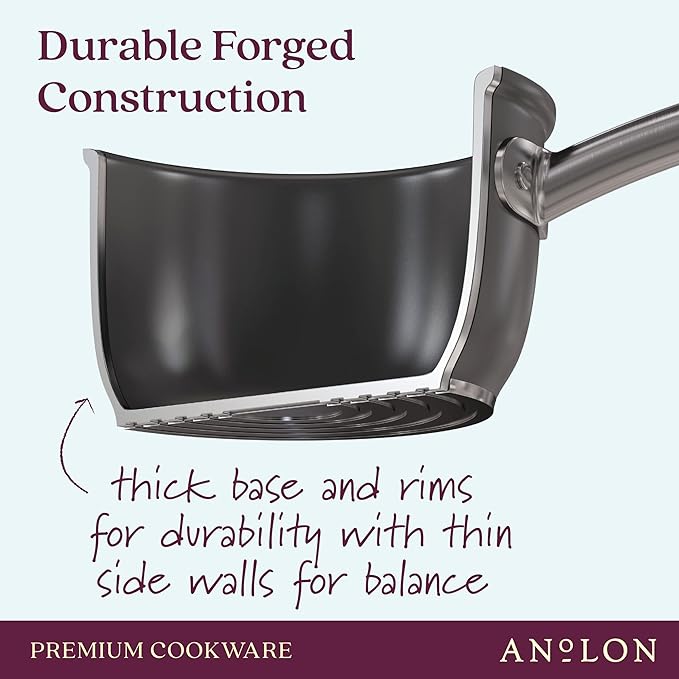 Anolon Accolade Forged Hard Anodized Nonstick Deep Frying Pan / Skillet with Helper Handle and Lid, 12 Inch - Moonstone Gray