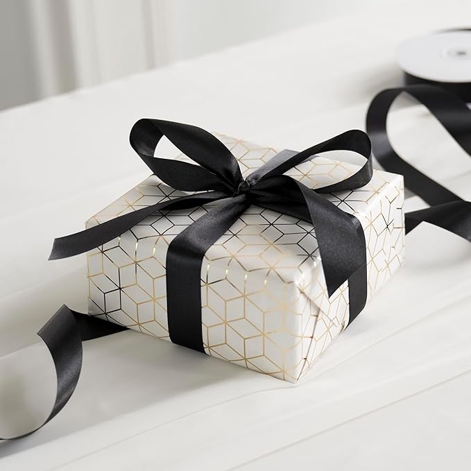 MEEDEE Black Ribbon 1 Inch Black Satin Ribbon Lux Double Faced Satin Ribbons by 50 Yards Polyester Wrapping Ribbons for Crafts, Weddings, Flower Bouquet, Holiday Decorating