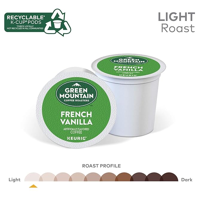 Green Mountain Coffee Roasters French Vanilla Keurig Single-Serve K-Cup pods, Light Roast Coffee, 12 Count