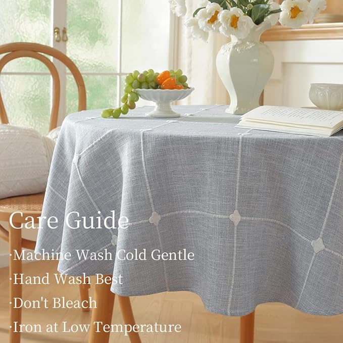 Zobesta 70 Inch Round Table Cloth Blue, Cotton Blue Linen Tablecloth Round Heavy Weight Washable Farmhouse Soft Boho Tablecloth for Outdoor, Party, Holiday, Picnic, Dining