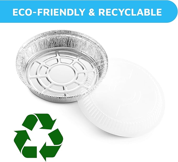 MontoPack 9” Round Aluminum Foil Pans with Clear Lids | Disposable Containers with Straight Walls for Storing, Baking, Meal Prep & Reheating | Freezer & Oven Safe, Recyclable | 40 Pack of Tins