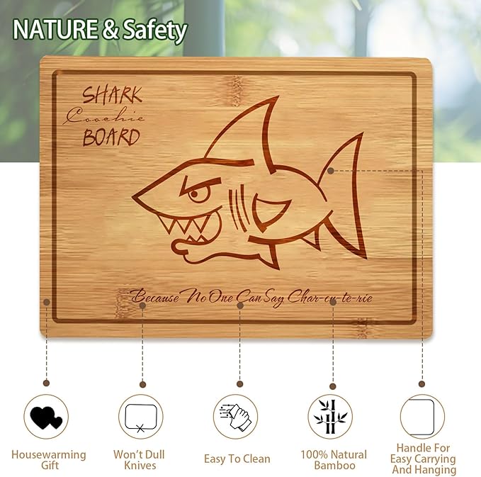 Funny Shark Coochie Board Funny Christmas Gifts Exchange Funny White Elephant Gifts for Men Women Novelty Charcuterie Board Housewarming Gift (Board G, 11''×8.5'')