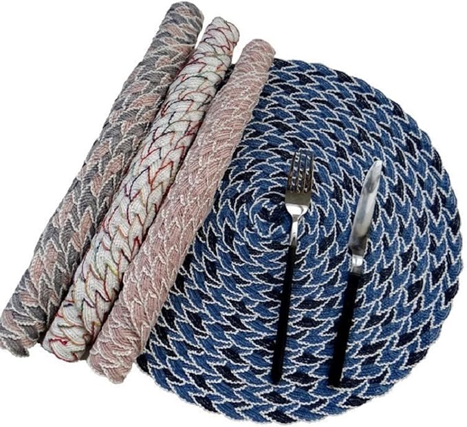 Kitchecn Accessories Nordic Woven Placemats Table Mats Suitable for Holiday Parties Family Gatherings Set De Table(Blue,Round_38CM 4PCS)