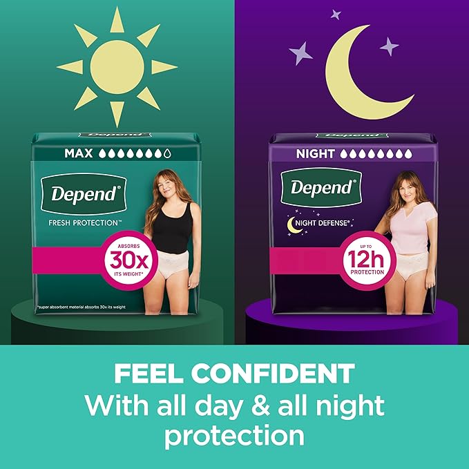 Depend Fresh Protection Adult Diapers, Incontinence & Postpartum Bladder Leak Underwear for Women, Disposable, Maximum, Small, Blush, 19 Count, Packaging May Vary