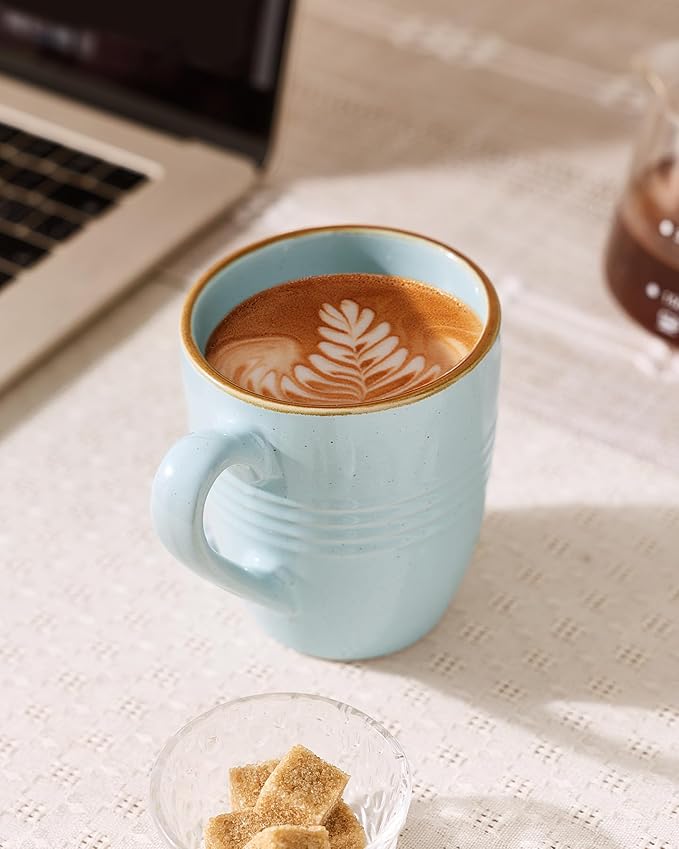 famiware Jupiter Coffee Mugs Set of 6, 13 oz Coffee Mug, Microwave and Dishwasher Safe, Coffee Cups with Handle for Coffee, Tea, Cocoa, Milk, Light Blue