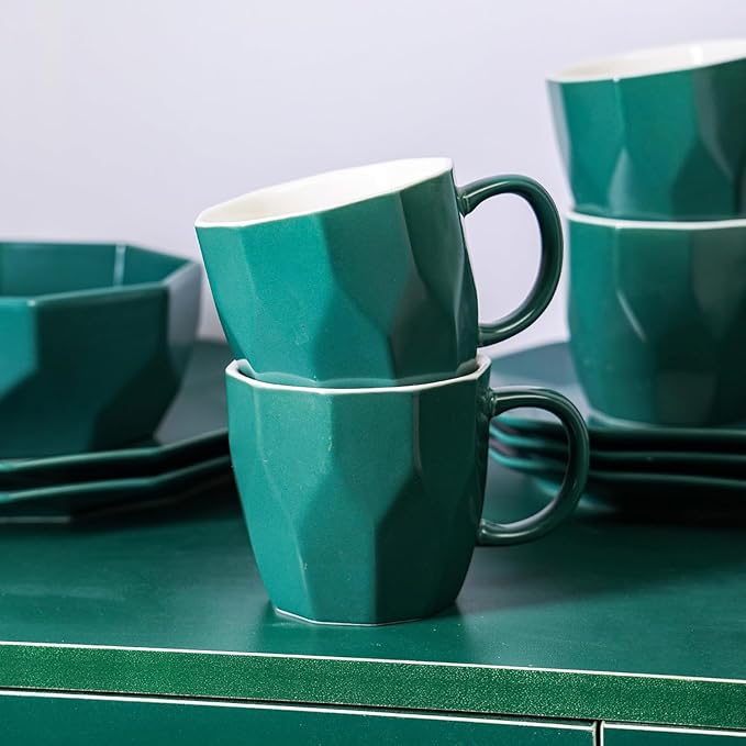 Stone + Lain Jamie Porcelain 16-Piece Geometric Dinnerware Set, Green