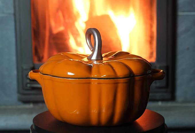 Enameled Cast Iron Pumpkin Pot Dutch Oven Cocotte, Orange, 2.32 qt (2.2 L)