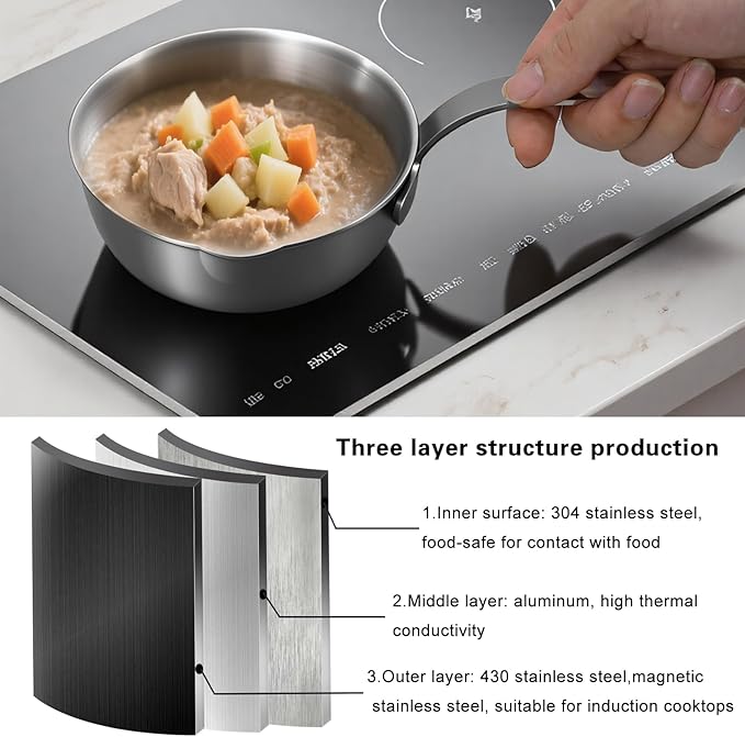 18/10 Stainless Steel Butter Warmer, 13.5 fl oz (400ml), Ideal for Heating Milk, Butter, Sauces, Baby Food, Coffee, Chocolate, Egg Pan, Compatible with Induction & Gas Stovetops