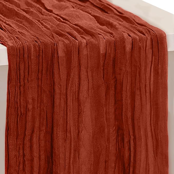 1 Pack Terracotta Christmas Cheesecloth Table Runner 35x120 Inch 10Ft Rustic Gauze Cheese Cloth Table Runner Sheer Cheesecloth Table Runners for Wedding Party Bridal Shower Decoration