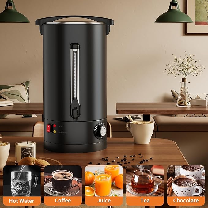 Large Capacity Commercial Electric Coffee Urn, 18L Double Wall Stainless Steel Hot Beverage Dispenser, Fast Heating, Ideal for Catering, Buffet, Parties, Office, Events