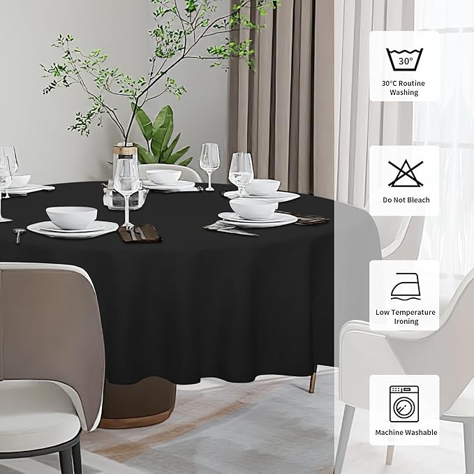 Easy-Going Faux Linen Waterproof Spill-Proof Tablecloth Stain Resistant Round Table Cloth Wrinkle Free Decorative Fabric for Kitchen, Dining, Party, Weddings, Restaurants (60 in-Round, Black)