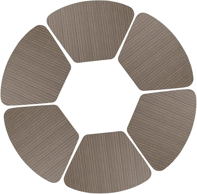 PVC Round Table Placemats Wedge Shaped Place Mat Pads with Centerpiece Round Mat Heat Table Mats Washable(Stripe Silver Brown)