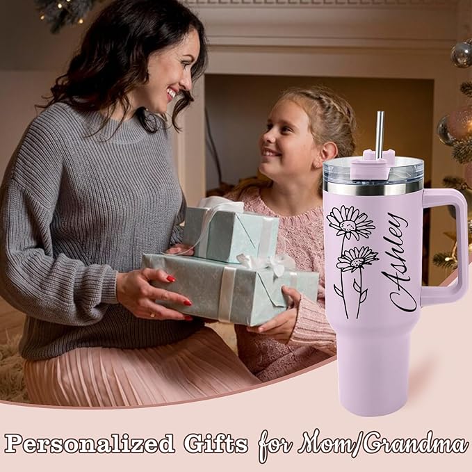 Personalized Mom Tumbler with Kids Names, Custom Christmas Gifts for Mom from Daughter and Son, Stainless Steel 40 Oz Mama Tumbler, Gifts for Grandma