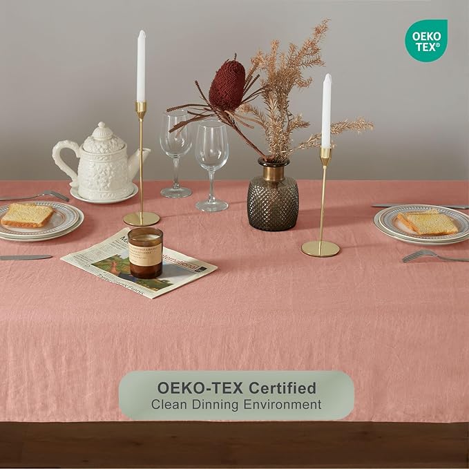 TOSMO 100% French Linen Rectangle Tablecloth, 144LX60W Prewashed Natural Linen Table Cloth for Farmhouse Dining, Buffet Parties, Picnic, Events, Weddings & Restaurants