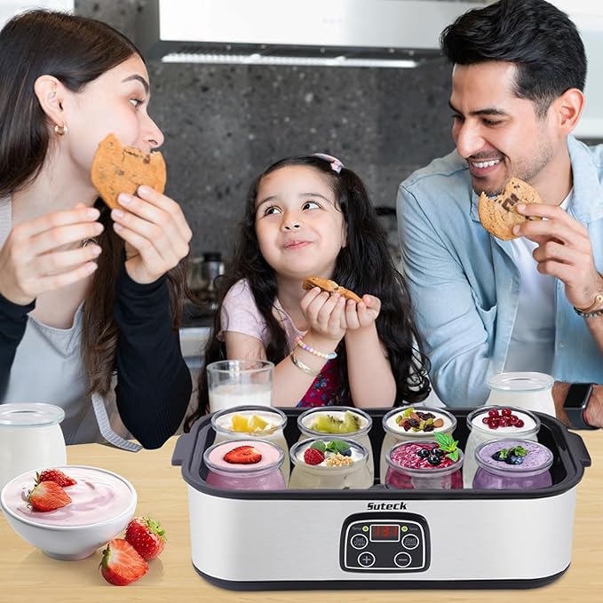 Yogurt Maker Automatic Digital Yoghurt Maker Machine with 8 Glass Jars 48 Ozs (6Oz Each Jar) LCD Display with Constant Temperature Control Stainless Steel Design for Home Use