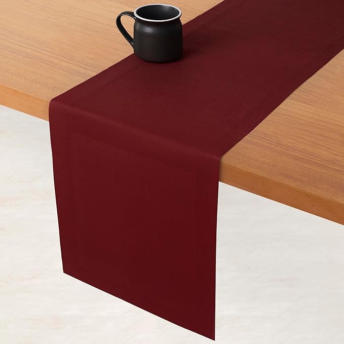 D'Moksha Homes Linen Dark Red Table Runner 90 Inches Long - 100% Pure Linen 14 x 90 Inch Table Runner for Dining, Valentines, Spring - Machine Washable