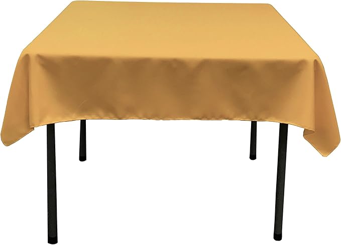LA Linen Polyester Poplin Washable Square Tablecloth, Stain and Wrinkle Resistant Square Table Cover 52x52, Fabric Table Cloth Square for Dining, Kitchen, Party, Holiday 52 by 52-Inch, Gold