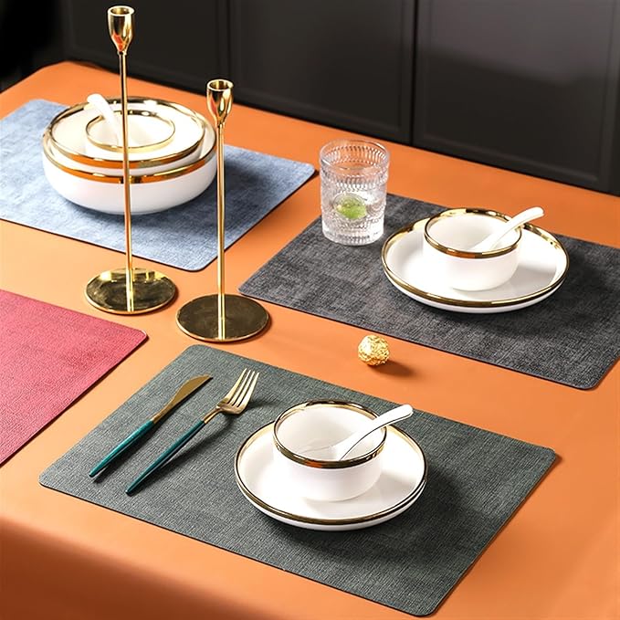 Anti Crease PU Leather Placemat Waterproof Heat- Wipeable Dining Table Mats for Home Kitchen(Rectangle F)