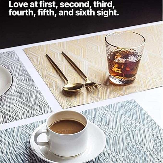 Heat- Placemats Set of 4 Stain Washable PVC Table Mats Kitchen Table mats for Dining Kitchen Table(Rhomb Coffee,1pcs 45x30cm)