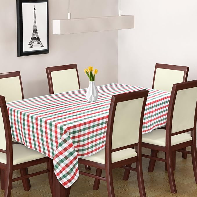 Urban Villa Tablecloth Christmas Tabletop Cover Kitchen Dining Tablecloth 100% Cotton Holiday Celebrations Wedding Dinner Parties Red/Green/White Color Rectangle 60X120 Inches 10-12 Seats Table Cloth