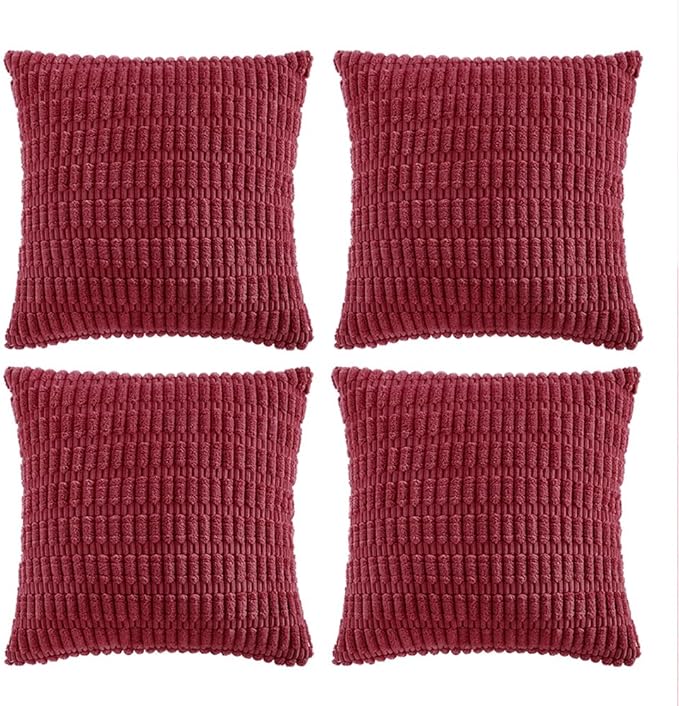 Fancy Homi 4 Packs Burgundy Decorative Throw Pillow Covers 22x22 Inch for Living Room Couch Bed, Holiday Christmas Home Decor Gift, Soft Plush Corduroy Cute Square Accent Cushion Case 55x55 cm