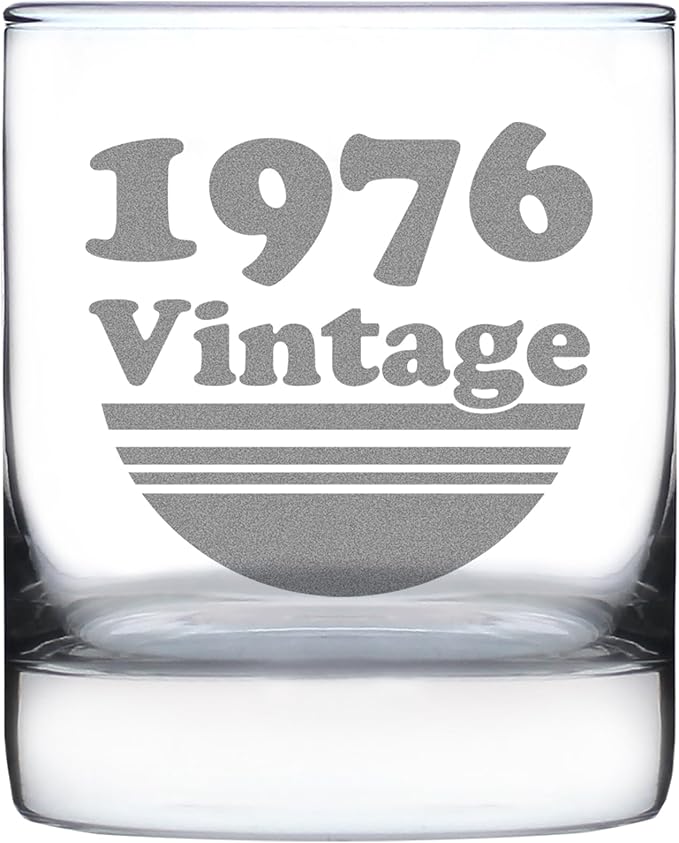 Bevvee Vintage 1976 Whiskey Rocks Glass - 50th Birthday Gifts for Men & Women Turning 50 - Old Fashioned Bday Decor - 10.25 oz