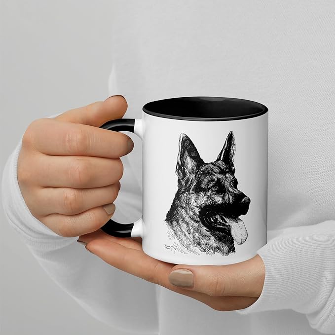 German Shepherd B&W 11oz Ceramic Mug with Color Inside