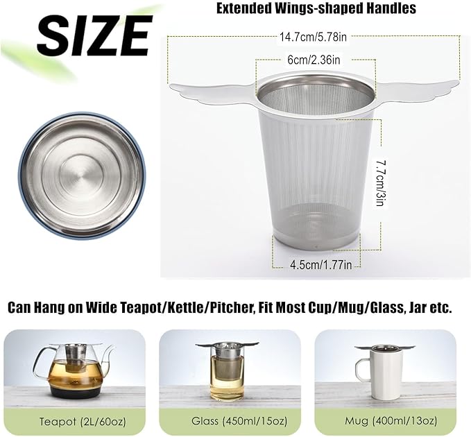 Tea Infusers Strainers Basket with Lid/Drip Tray for Loose Leaf Tea, Ultra Fine Mesh Tea Steeper 304 Stainless Steel Tea Filter with Big Capacity＆Two Extended Arms, Fit Cup Mug Teapot Kettle