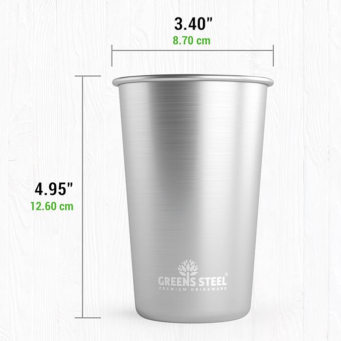 #1 Premium Stainless Steel Cups 16 oz Pint Cup Tumbler (4 Pack) By Greens Steel - Premium Metal Cups - Stackable Durable Cup