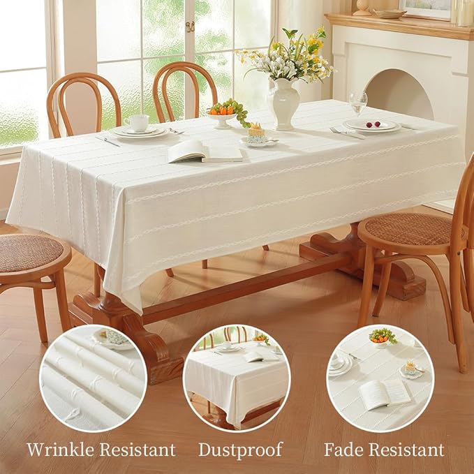 Zobesta White Table Cloth Rectangle 53 x 86 Inch, Cotton Linen White Tablecloth for Rectangle Tables, Washable Farmhouse Soft Boho Tablecloth for Party, Holiday, Picnic, Dining, Outdoor, Wedding