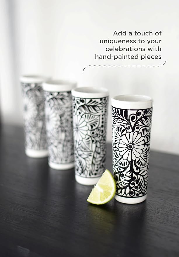 Tequila Decanter Set,Frida Kahlo Gift, Hand-painted Decanter, Skull Decanter, Bar Decoration, Unique Tequila Gift, Artesania mexicana, Catrina, Mexican Sugarskulls (White Frida Kahlo Set)