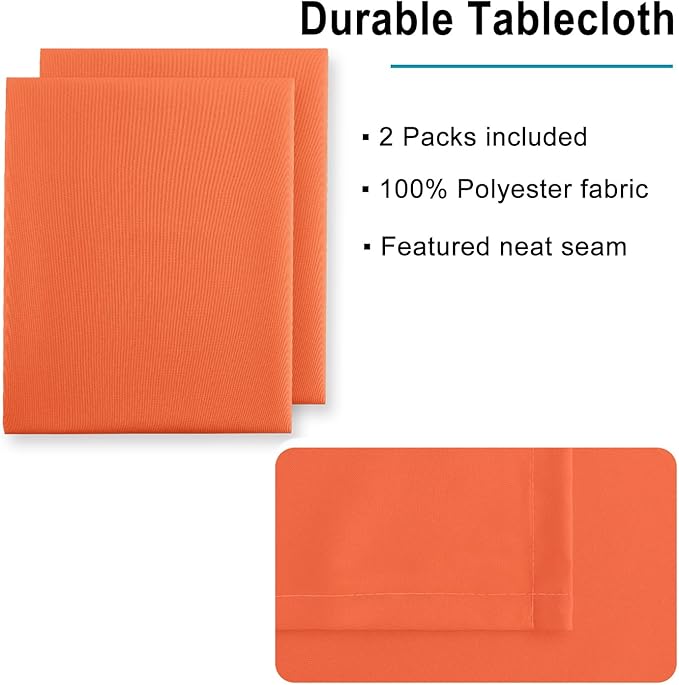 Hiasan 2 Pieces Pumpkin Orange Square Tablecloth - Waterproof and Spillproof Restaurant Washable Polyester Table Cloth for Dining Room, 60 x 60 Inch