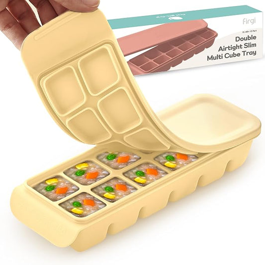 0.7 oz/12 Sections Silicone Ice Cube Freezer Tray with Lid, 100% Food-Grade Platinum Silicone,Leak Resistance & Dishwasher Safe for Baby Food Prep,Breast Milk,Purees - Korean Made, Beige
