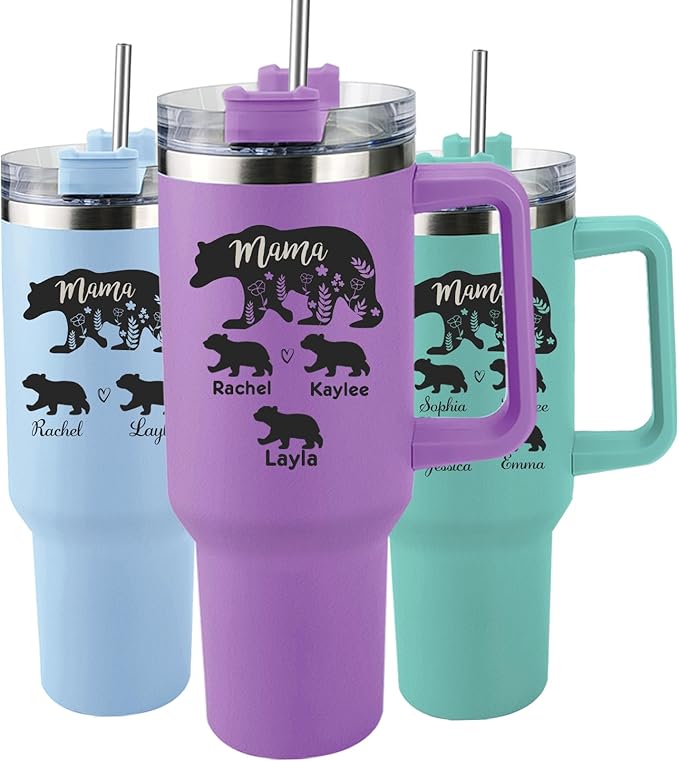 Personalized Mom Tumbler with Kids Names, Custom Christmas Gifts for Mom from Daughter and Son, Stainless Steel 40 Oz Mama Tumbler, Gifts for Grandma