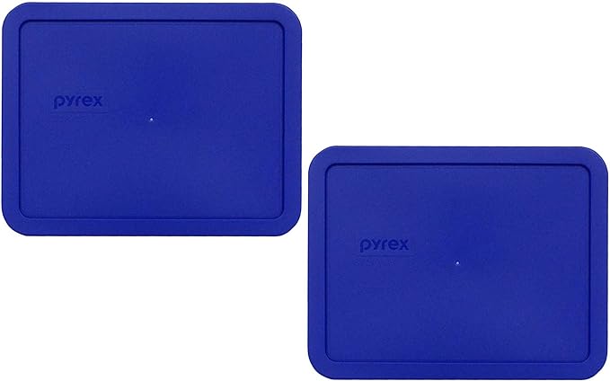 Pyrex 7211-PC 6-Cup Cobalt Blue Rectangle Plastic Food Storage Lid (2-Pack) - Made in USA
