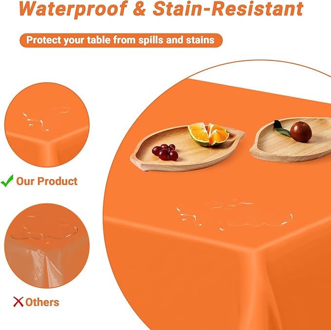 2 Pack Picnic Table Cover, 108 x 54 Inches Orange Plastic Tablecloth, Rectangle Tablecover Orange Disposable Tablecloth, Tear Resistant Table Decor Party Supplies for Wedding Birthday Anniversary