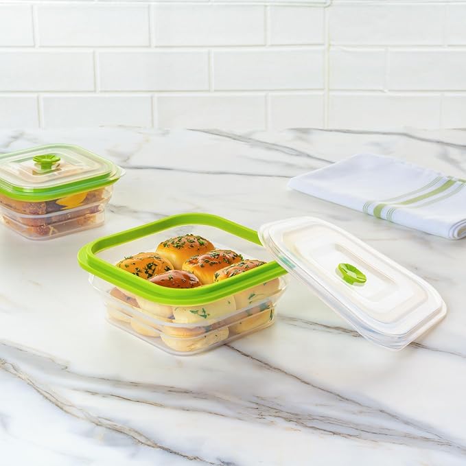 Restaurantware-Fresh Hero 37 Ounce Storage Containers, 1 Durable Airtight Food Containers - Microwavable, Freezable, Green Silicone, Collapsible, Dishwashable, With Vented Lids